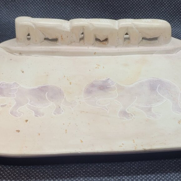 Vintage Carved Elephant Soap Stone Kenya Africa Hand Soap Dish - Picture 1 of 9